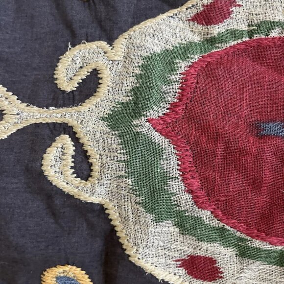 Pottery Barn Mercer Ikat Embroidered Appliqué 1 Pillow Cover Sham Denim Blue 24” - Picture 3 of 7